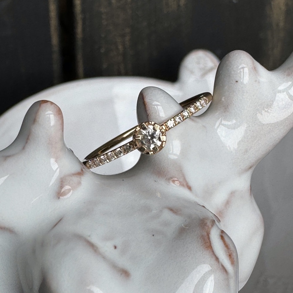 14KYG Solitaire Pave’ Diamond Ring